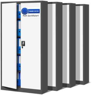 MegaDeal 4x Aktenschrank abschließbar KADO - 5 Ebenen verstellbar, Flügeltüren | Metallschrank Werkstatt Mehrzweckschrank Büroschrank aus Stahl Werkzeugschrank, 185x90x40cm Anthrazit-Weiß