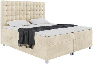 MEBLINI Boxspringbett ASTON 120x200 cm mit Bettkasten - H4/Beige Samt Polsterbett - Doppelbett mit Topper & Taschenfederkern-Matratze