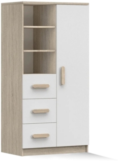 Deine Möbel 24 Kinderregal INGE 05 in Weiß / Weiß + Grau / Weiß + Eiche Sonoma Jugendzimmer, Griffe in Rosa/Blau/Grün/Weiß/Eiche Sonoma/Grau