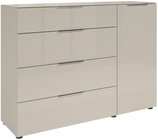 Kommode Saverne 3 / Santorin, Glas, Holzwerkstoff, Beige, 135 x 99 x 40 cm