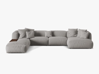 Micadoni Panorama-Ecksofa Martina 5-Sitzer Strukturierter Stoff Hellgrau Links