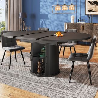 Merax Esstisch ausziehbar, Esszimmertisch, Küchentisch, balkontisch, ausziehbare Tischplatte Runder Esstisch, ausziehbar zu oval, 118-158 cm, Platz für bis zu 6 Personen, Schwarz