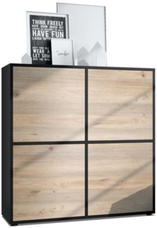 Highboard Cuba V2 Schrank 104 x 105,5 x 35,5 cm Sideboard mit 8 Fächern, Korpus in Schwarz matt / Fronten in Eiche Nordic