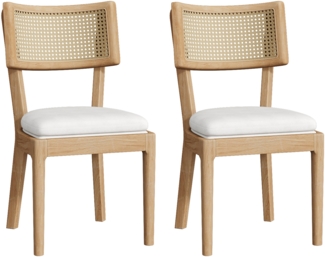 Merax 2 Esszimmerstühle, 2er-Set, Polsterstühle aus Massivholz mit Rattan-Rückenlehnen, bequem und atmungsaktiv, Holzfarbe