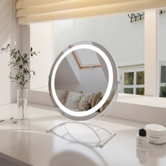 EMKE Schminkspiegel LED Runder Kosmetikspiegel Tischspiegel mit Beleuchtung, mit Touch, 3 Lichtfarben Dimmbar, Memory-Funktion, 360° Drehbar
