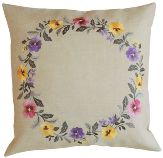 matches21 HOME & HOBBY Kissenbezüge Kissen-Bezug Stiefmütterchen Blumen beige Stick bunt 40x40 cm, (1 Stück), Wohnzimmer Kissen-Hülle als Deko-Kissen Zier-Kissen Sofa-Kissen