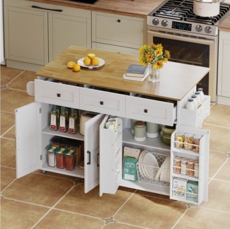 Flieks Küchenwagen mit erweiterbarer Arbeitsplatte, Rollen und verstellbarer Ablagen, (1 St), Kücheninsel Buffetschrank Servierwagen mit Schubladen & Türregalen