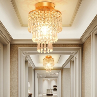 oyajia Deckenleuchte Goldene Edelstahl Kristall Kronleuchter Deckenlampe, E14 Lampenfassung, LED wechselbar, Ø20x28cm Chrom-Stil Deckenleuchte, für Schlafzimmer, Flur, Esszimmer