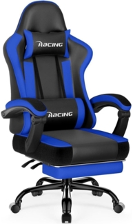 Gaming Stuhl Ergonomisch Chair mit Lendenkissen Kopfkissen Fußstütze Grau