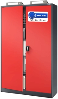 Aktenschrank abschließbar KADO - 5 Ebenen verstellbar, Flügeltüren | Metallschrank Werkstatt Mehrzweckschrank Büroschrank aus Stahl Werkzeugschrank, 185x115x40cm Anthrazit-Rot