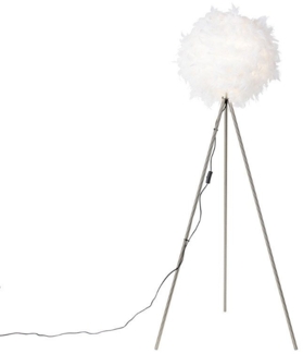 Qazqa Stehlampe Feather, LED wechselbar, E27, Weiß, Modern, Stahl, 1-flammig