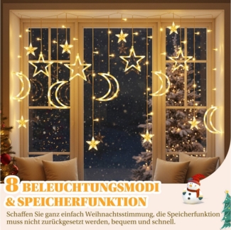 Sunicol LED-Lichterkette Sterne Lichtervorhang Lichternetz, 8 Modi, 3.5M mit Stecker