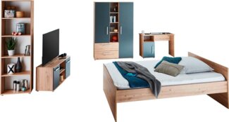 arthur berndt Jugendzimmer-Set Alessio, (Set, 5-tlg, Bett, Kleiderschrank, Schreibtisch, Standregal und TV-Lowboard), mit Melamin-Oberfläche