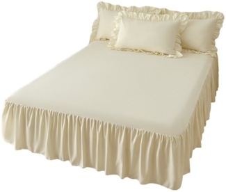 Kaket Bettwäsche Bettrock mit Rüschen, elastisches Bettlaken mit Plattform, 1 teilig, Bettumrandung mit elastischem Band für Betten