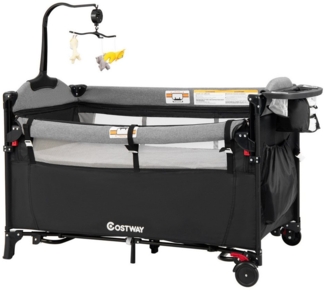 COSTWAY Baby-Reisebett 5 in1 Beistellbett, mit Matratze, höhenverstellbar