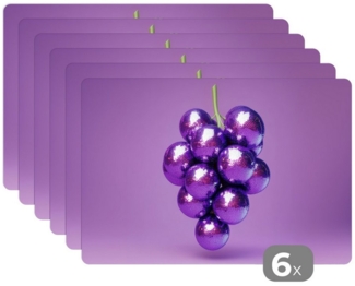 MuchoWow Platzset Weintraube - Disco - Glitzer - Lila, (6-St), Platzsets, Tischset, Abwaschbar, Tischsets, Platzdeckchen