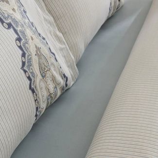 Karaca Bettwäsche Karaca Lemy Bettwäsche-Set aus 100 % Baumwoll-Satin, Doppelbett, Blau