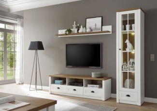 Landhaus Wohnwand Mediawand Anbauwand Wohnzimmer 210cm pinie weiß eichefarben hell