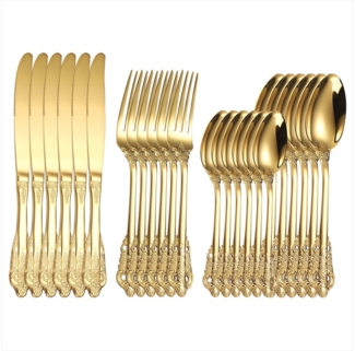 KEENZO Besteck-Set 24-teilig Palast-Stil Gold Besteck Set 6 Personen spülmaschinenfest (24-tlg), 6 Personen, Edelstahl