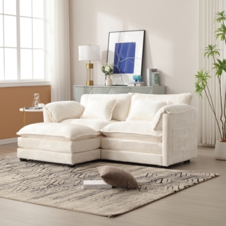 LVHOM Loungesofa Polsterecke/Relaxliege/Ecksofa mit Fußstütze, 2 Kissen, Seitentaschen, frei Kombination, Modernes 2-Sitzer-Sofa, Max. 3 Personen, Chenille-Stoff
