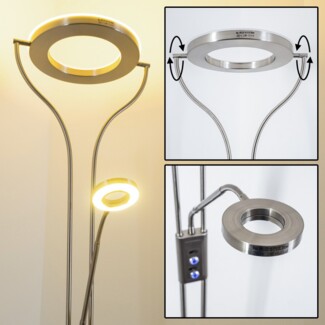 »Giralba« dimmbare Stehleuchte aus Metall in Nickel-matt, m. verstellbarem Lesearm, 2070 Lumen, Lichtfarbe 3000 Kelvin (warmweiß), für Wohnzimmer, Flur, Esszimmer, Schlafzimmer