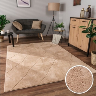 Paco Home Teppich Utrecht 641, rechteckig, Höhe: 4 mm, Kurzflor, Uni Farben, 3D-Design, Rauten Muster, besonders weich