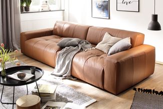 KAWOLA Big Sofa PALACE 3-Sitzer mit Sitztiefenverstellung Leder brandy 74 x 120 x 298 cm