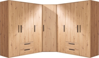 Marmex Möbel Arti SET E Garderoben-Set, Schranksystem, Eckschrank-Set, breit, großer Kleiderschrank, Set mit Schubladen und Regalen, laminierte Spanplatte, artisan Eiche, 241,9/241,9x183,2x53,6 cm