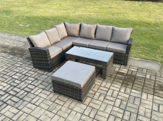 Fimous 7 Seat Outdoor Gartenmöbel-Set Ecksofa Set Terrassen Sofa Tisch Set mit Großer Fußhocker Dunkelgrau gemischt