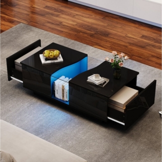 HAUSS SPOLE Couchtisch Hochglanz-Couchtisch mit 2 Schubladen, LED-Licht und Acrylplatte (Satztisch, Wohnzimmertisch, 1-St, 2 Schubladen), mit LED-Licht und Acrylplatte