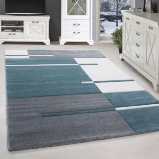 SIMPEX24 Teppich Kariert Design, Läufer, Höhe: 13 mm, Designer Wohnzimmer Teppich Kurzflor Handgearbeiteter Konturenschnitt