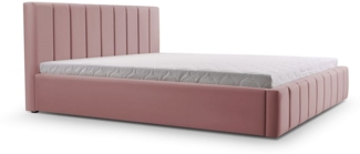 MOEBLO Polsterbett BETT 01 (Doppelbett mit Kopfstütze, Rahmenbettgestell - Stilvolles Design mit maximalem Komfort, mit Bettkasten und Lattenrost), gepolstertes Kopfteil mit Bettkasten