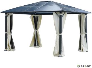 BRAST Alu Pavillon Summerdream 3x4m beige festes Dach wasserdicht + Moskitonetz