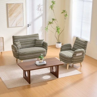 REDOM Sofa mit tiefer Sitzfläche, weichen Armlehnen, Kissen & Stauraumtasche, aus Stoff, Zweisitzer- Polsterstuhl