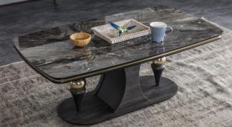 Casa Padrino Luxus Art Deco Couchtisch Schwarz / Grau / Messingfarben 120 x 70 x H. 46 cm - Rechteckiger Wohnzimmertisch mit Glasplatte in Marmoroptik - Möbel