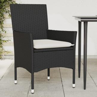 vidaXL Gartenstühle mit Kissen 2 Stk. Schwarz Poly Rattan 368108