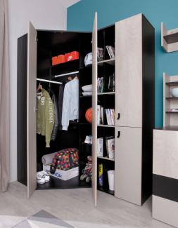 99rooms Sirius Eckkleiderschrank II Schwarz Eiche Beige