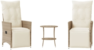 vidaXL 3-tlg. Bistro-Set mit Kissen Beige Poly Rattan 365676