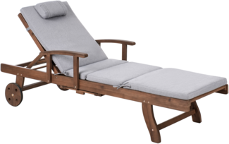 Sonnenliege mit Kissen AMANTEA PREMIUM Akazienholz Grau meliert