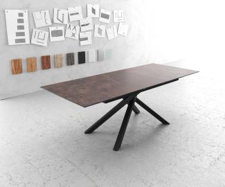 Esstisch Edge 180/220x90 cm Glas Antique-braun Kreuzgestell Rechteck Schwarz Ausziehbar