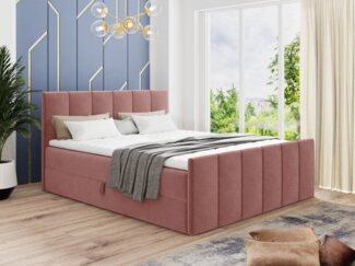 Boxspringbett Star Lux mit Fußteil, 2 Bettkästen und Matratzentopper - Doppelbett mit Topper, Bonell-Matratze, Polsterbett, Bett (Pink (Kronos 29), 160 x 200 cm)