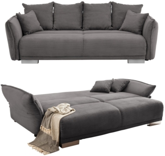 luma-home Big-Sofa 17214, mit Bettfunktion 242x131 cm, rasterlose Armlehnenverstellung, Federkernpolsterung, Wellenunterfederung, Stauraum, Kissen, Bezug Cord Grau Anthrazit