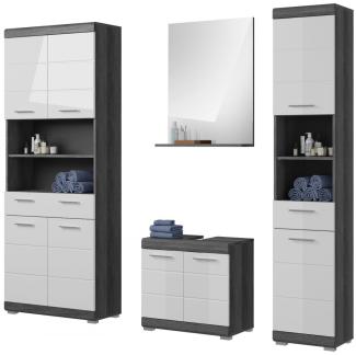 Badmöbel Set Shawn in weiß Hochglanz und grau 4-teilig 186 cm