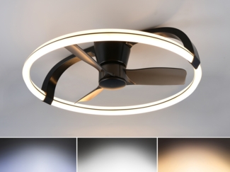 LED Deckenleuchte STOCKHOLM Schwarz mit Ventilator & Fernbedienung, Ø 73,5cm