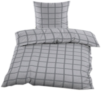 Casa Colori Bettwäsche Seersucker 135x200 Reißverschluss Grau kariert, Seersucker, 2 teilig, leicht