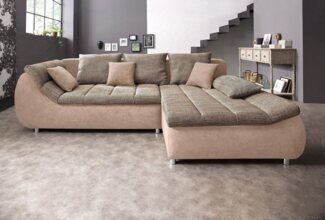INOSIGN Ecksofa Imola elegant und bequem, aktuelle Steppung im Sitz, L-Form, wahlweise mit Bettfunktion