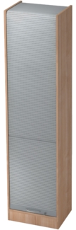bümö Rollladenschrank in Nussbaum/Silber mit Bogengriff - Vertikal Jalousieschrank 50 cm breit, Aktenschrank abschließbar, Büroschrank für Ordner & Co, SET50-N-S-BM