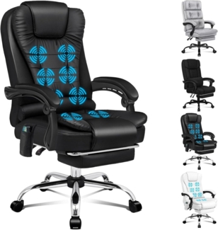 Ergonomischer Bürostuhl mit Wärmemassagefunktion und Leinenstoff, Dunkelschwarz