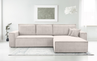 AX LIVING Cord Couch L Form – Cedria Wohnlandschaft 287 cm Zartweiß