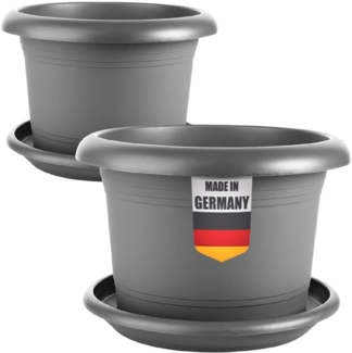 2 Friends 2er Set Blumentopf Groß mit Untersetzer, 80 cm Durchmesser, Anthrazit